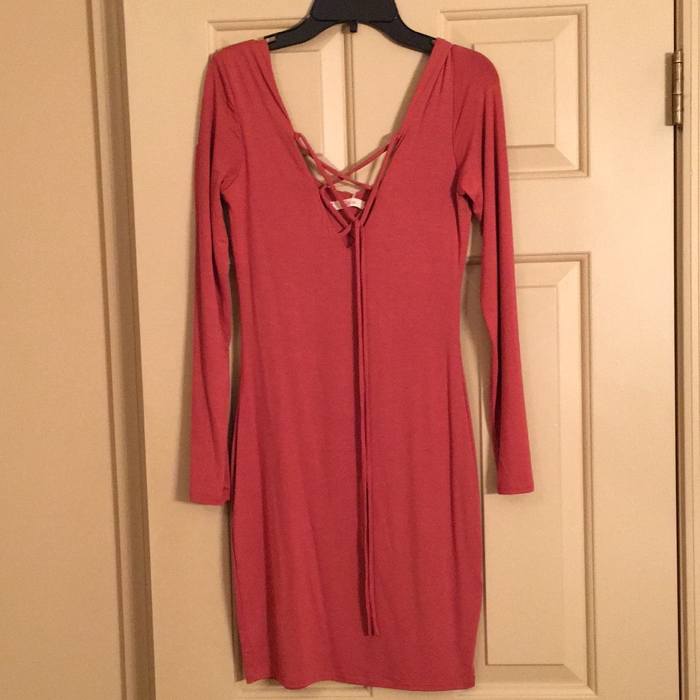 Long sleeve burnt orange body con dress